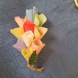 Vintage Multicolor Resin Flower Brooch Pin With Metal Backing